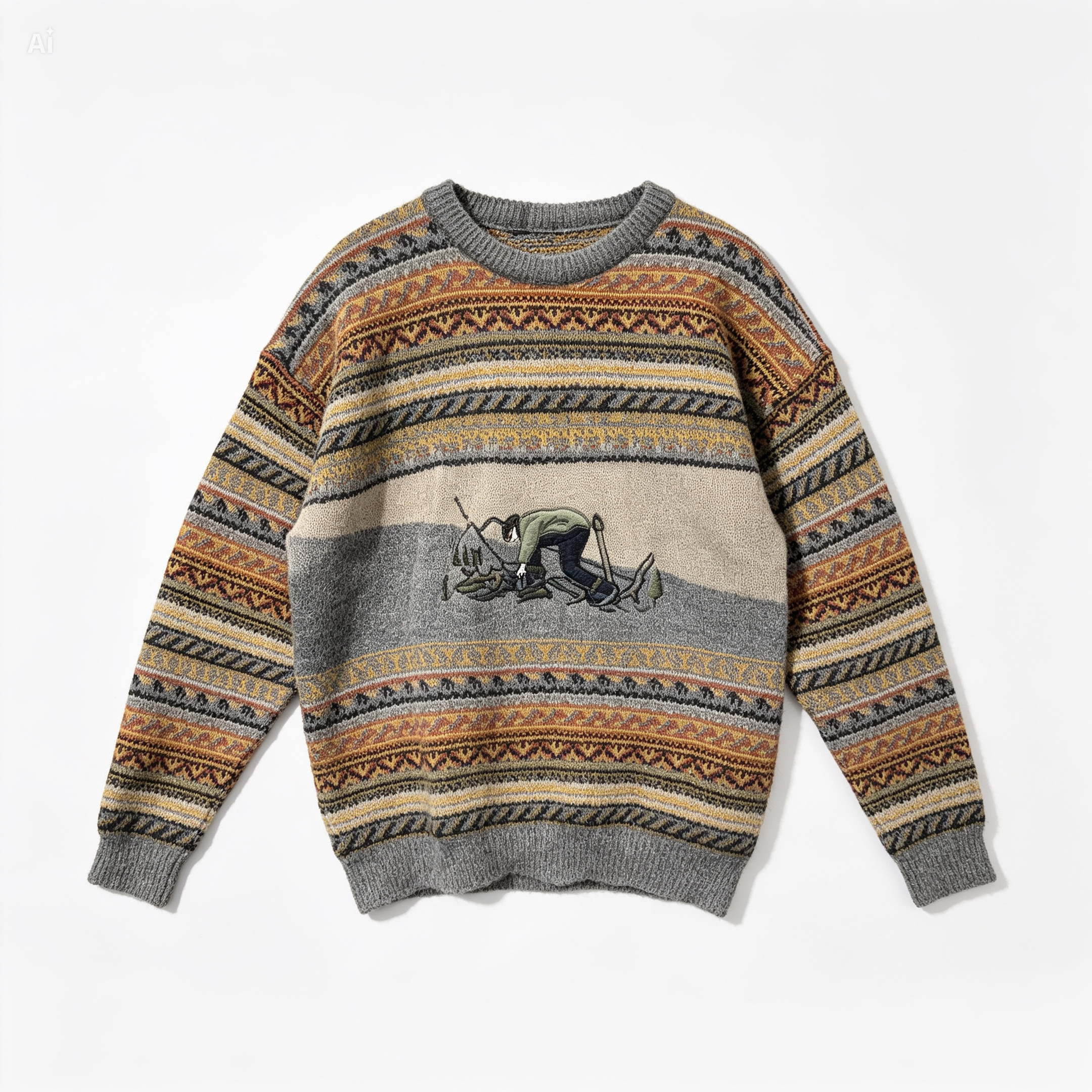 Crazy Pattern Crew Neck Knit Sweater (Cosby / Coogi Style)| Men | Unisex