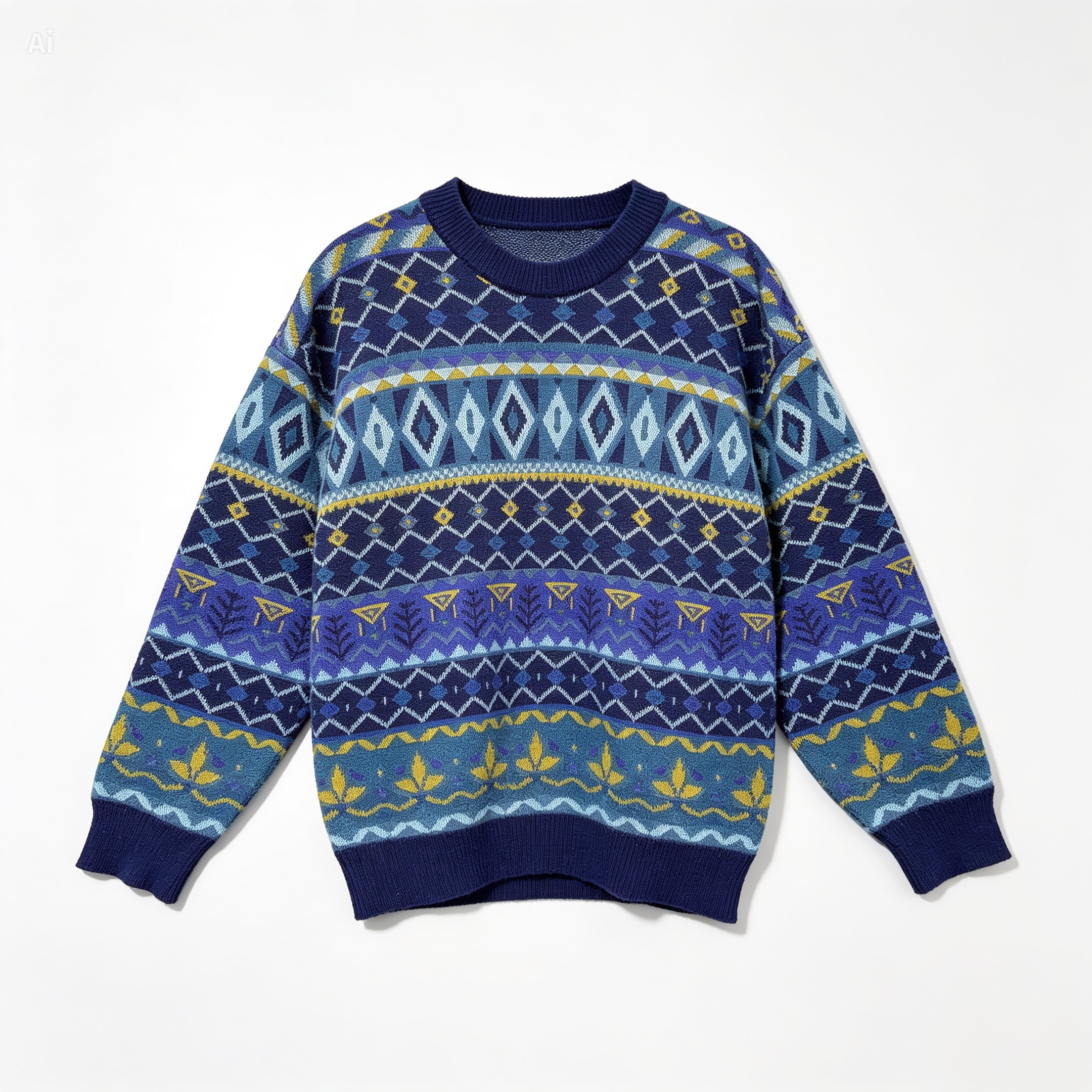Crazy Pattern Crew Neck Knit Sweater (Cosby / Coogi Style)| Men | Unisex