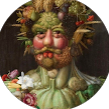 Circular image of a person with a beard and green attire, possibly from a historical or fantasy context.