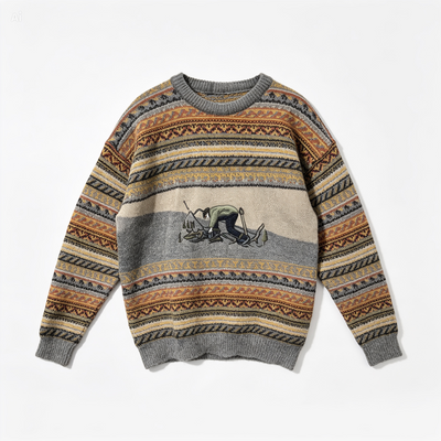 Crazy Pattern Crew Neck Knit Sweater (Cosby / Coogi Style)| Men | Unisex