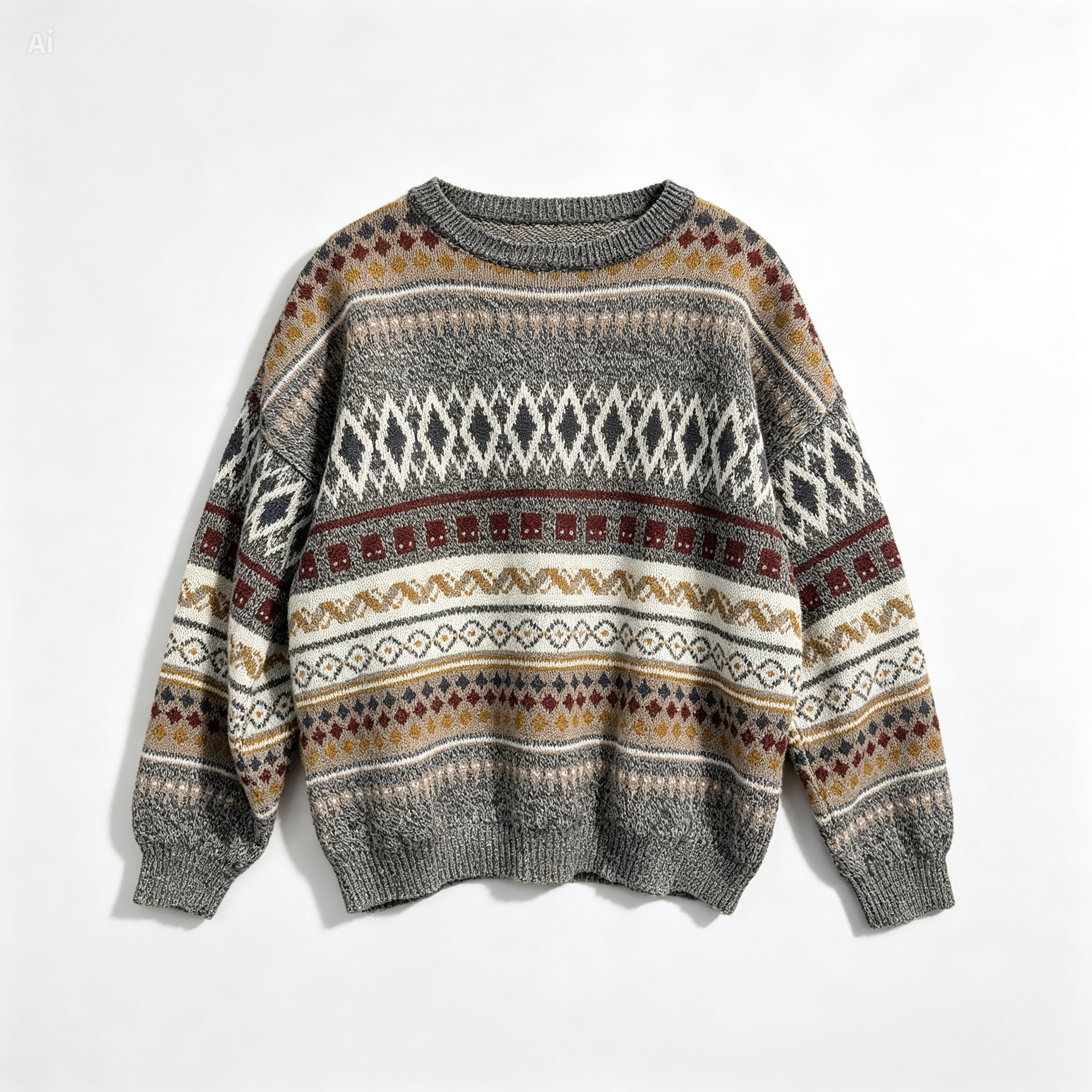 Crazy Pattern Crew Neck Knit Sweater (Cosby / Coogi Style)| Men | Unisex