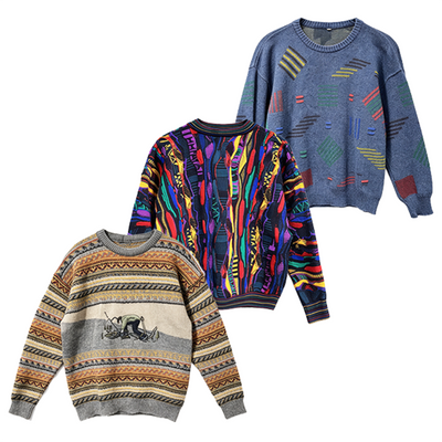 Crazy Pattern Crew Neck Knit Sweater (Cosby / Coogi Style)| Men | Unisex